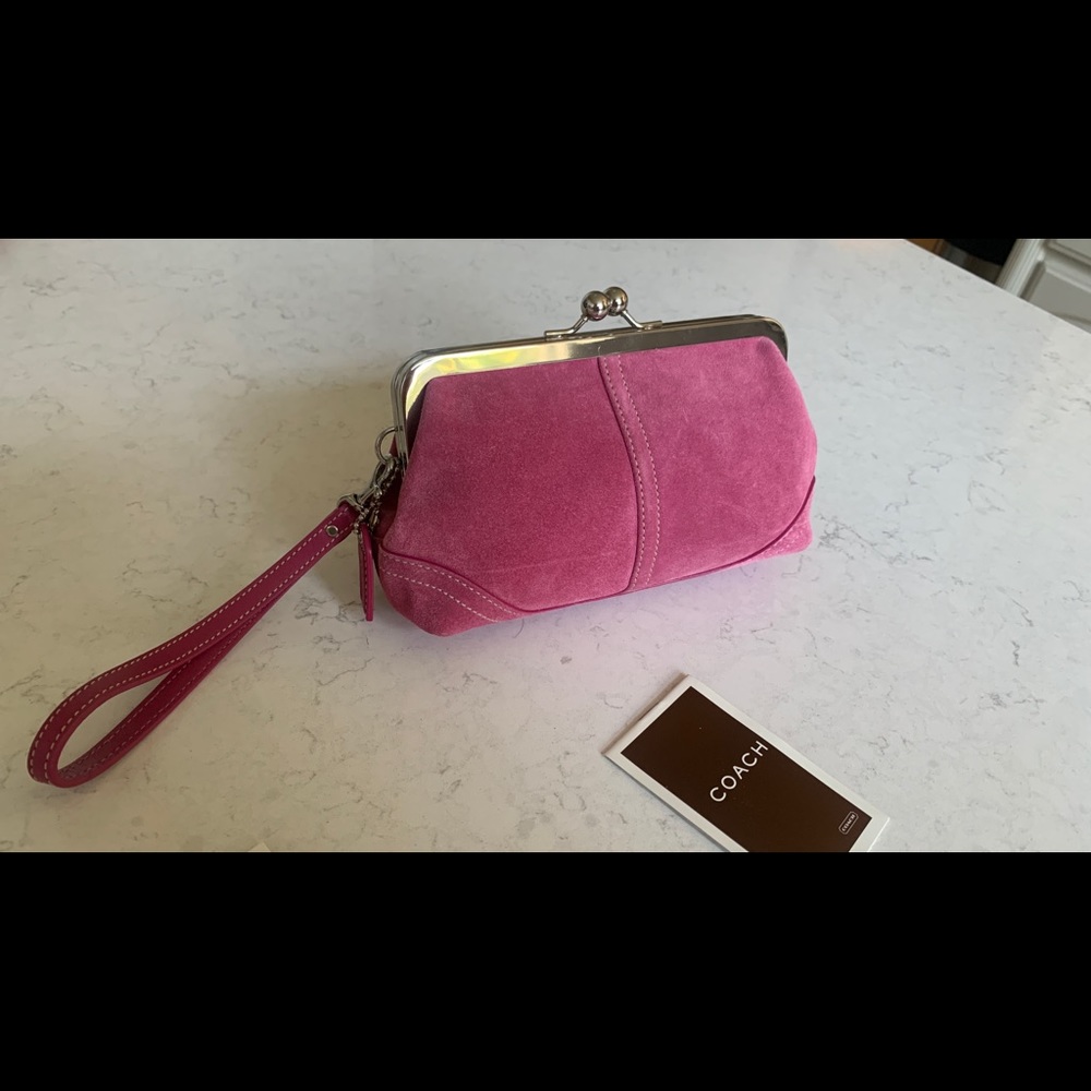Pink Suede Coach Wristlet
